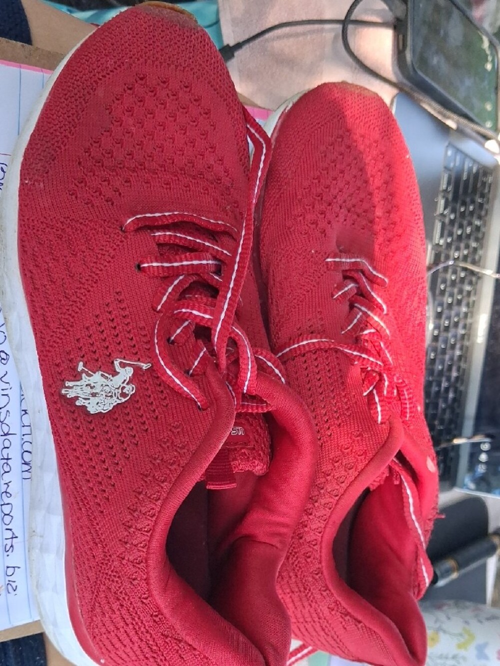 Polo by Ralph Lauren Red Knit Lace-Up Sneakers - Picture 2 of 4